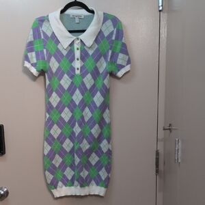 EUC Urban Outfitters Green and Purple Knit dress, size XL